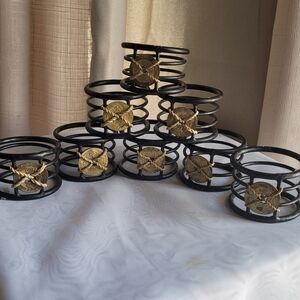 Black Metal & Faux Coin Napkin Rings Set Of 8 Asian, Boho, 2" wide, 1.5" tall